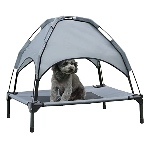 Hooyeatlin Elevated Dog Bed for Small Dogs - Cooling Raised Pet Cot with Removable Canopy Portable Dog Shade Tent for Indoor & Outdoor Use Gray ( S Size )