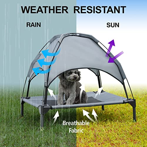 Hooyeatlin Elevated Dog Bed for Small Dogs - Cooling Raised Pet Cot with Removable Canopy Portable Dog Shade Tent for Indoor & Outdoor Use Gray ( S Size )