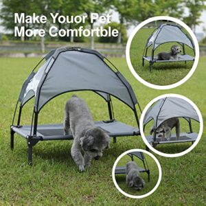 Hooyeatlin Elevated Dog Bed for Small Dogs - Cooling Raised Pet Cot with Removable Canopy Portable Dog Shade Tent for Indoor & Outdoor Use Gray ( S Size )