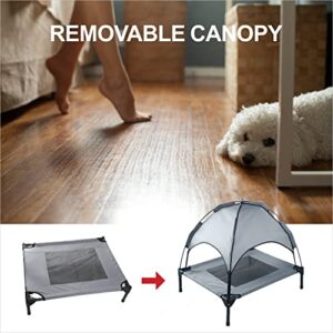 Hooyeatlin Elevated Dog Bed for Small Dogs - Cooling Raised Pet Cot with Removable Canopy Portable Dog Shade Tent for Indoor & Outdoor Use Gray ( S Size )