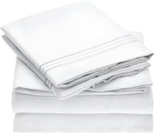 mellanni king size sheets – iconic collection bedding sheets & pillowcases – hotel luxury, extra soft, cooling bed sheets – deep pocket up to 16″ – wrinkle, fade, stain resistant – 4 pc (king, white)