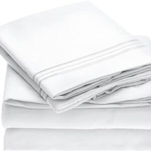 Mellanni King Size Sheets - Iconic Collection Bedding Sheets & Pillowcases - Hotel Luxury, Extra Soft, Cooling Bed Sheets - Deep Pocket up to 16" - Wrinkle, Fade, Stain Resistant - 4 PC (King, White)