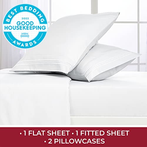 Mellanni King Size Sheets - Iconic Collection Bedding Sheets & Pillowcases - Hotel Luxury, Extra Soft, Cooling Bed Sheets - Deep Pocket up to 16" - Wrinkle, Fade, Stain Resistant - 4 PC (King, White)