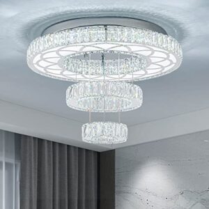 zswanbei 21″ crystal ceiling lamp 3 ring large modern led chandelier acrylic adjustable pendant light fixtures for dining room living room girls bedroom (cool white)