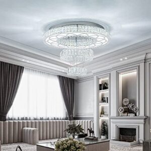 Zswanbei 21" Crystal Ceiling Lamp 3 Ring Large Modern LED Chandelier Acrylic Adjustable Pendant Light Fixtures for Dining Room Living Room Girls Bedroom (Cool White)