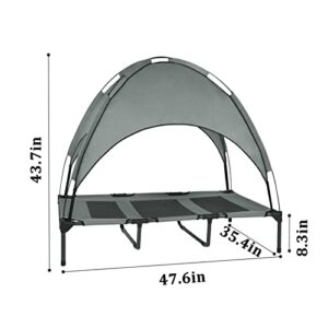 Outdoor Dog Bed with Canopy, Breathable Portable Elevated Dog Bed with Tent, Raised Cooling Dog Cots Beds for Large Dogs with Removable Sunshade Awning (Grey)