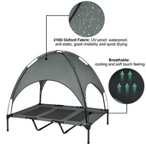 Outdoor Dog Bed with Canopy, Breathable Portable Elevated Dog Bed with Tent, Raised Cooling Dog Cots Beds for Large Dogs with Removable Sunshade Awning (Grey)