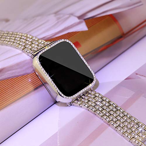 Supoix Compatible with Apple Watch Band 38mm + Case, Women Jewelry Bling Diamond Rhinestone Replacement Metal Strap &Soft TPU Protector Case for iWatch Series 3/2/1（Silver)