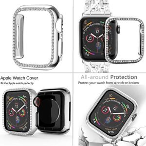Supoix Compatible with Apple Watch Band 38mm + Case, Women Jewelry Bling Diamond Rhinestone Replacement Metal Strap &Soft TPU Protector Case for iWatch Series 3/2/1（Silver)