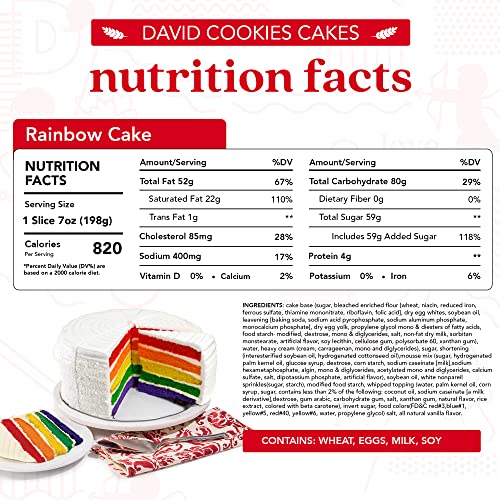 David's Cookies Layered Rainbow Cake 10" - Pre-sliced 14 pcs. Fresh Gourmet Bakery Dessert With 5 Bright and Colorful Layers, Great Gift Idea for Women, Men and Kids