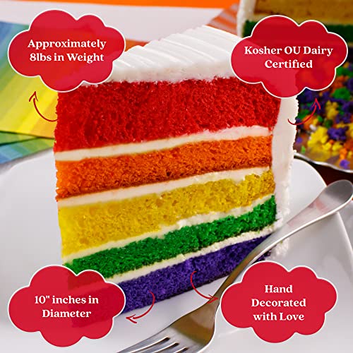 David's Cookies Layered Rainbow Cake 10" - Pre-sliced 14 pcs. Fresh Gourmet Bakery Dessert With 5 Bright and Colorful Layers, Great Gift Idea for Women, Men and Kids