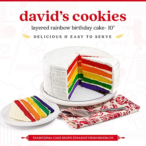 David's Cookies Layered Rainbow Cake 10" - Pre-sliced 14 pcs. Fresh Gourmet Bakery Dessert With 5 Bright and Colorful Layers, Great Gift Idea for Women, Men and Kids