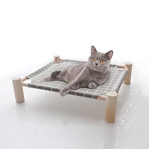 NP Elevated Small Size Pet Cot, Portable Raised Dog and Cat Bed, Disassembled and Assemble,Use Nature Wood and Washable Cotton Cloth,for Pets Under 40Ibs19 x 21 X 5 Inches (Grey and White)