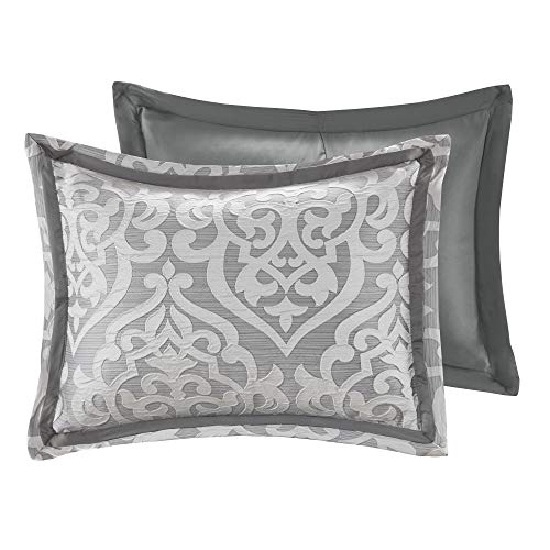 Madison Park Odette Cozy Comforter Set Jacquard Damask Medallion Design - Modern All Season, Down Alternative Bedding, Shams, Decorative Pillows, Queen(90 in x 90 in), Silver 8 Piece