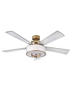 hinkley hampton 56″ indoor smart ceiling fan with remote – integrated led lighting, linen drum shade with sophisticated metallic accents, heritage brass