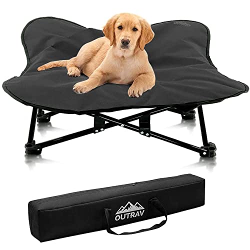 Portable Elevated Dog Bed | Folding Pet Cot for Indoor, Outdoor, Traveling, Camping | Fold Up Steel Frame with Padded Cushion Canopy | Raised Travel Lounger for Large, Small, Dogs, Cats, up to 100 lb.