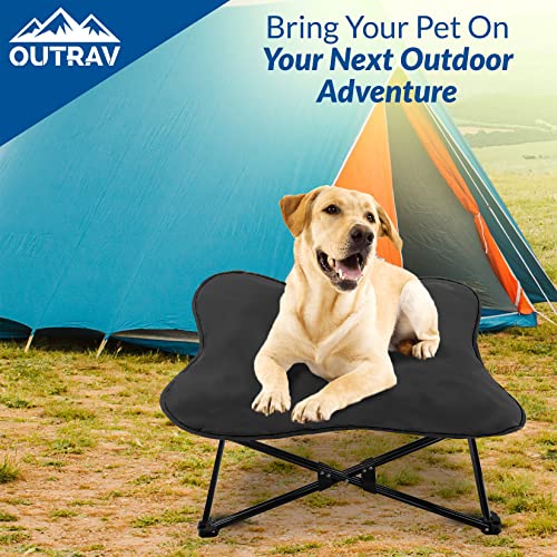 Portable Elevated Dog Bed | Folding Pet Cot for Indoor, Outdoor, Traveling, Camping | Fold Up Steel Frame with Padded Cushion Canopy | Raised Travel Lounger for Large, Small, Dogs, Cats, up to 100 lb.