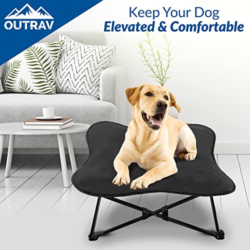 Portable Elevated Dog Bed | Folding Pet Cot for Indoor, Outdoor, Traveling, Camping | Fold Up Steel Frame with Padded Cushion Canopy | Raised Travel Lounger for Large, Small, Dogs, Cats, up to 100 lb.