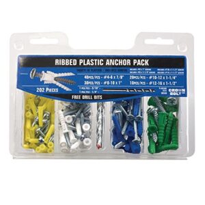 everbilt 4-#16 x 7/8 in. – 1-1/2 in. ribbed plastic anchor pack with screw (202-piece)