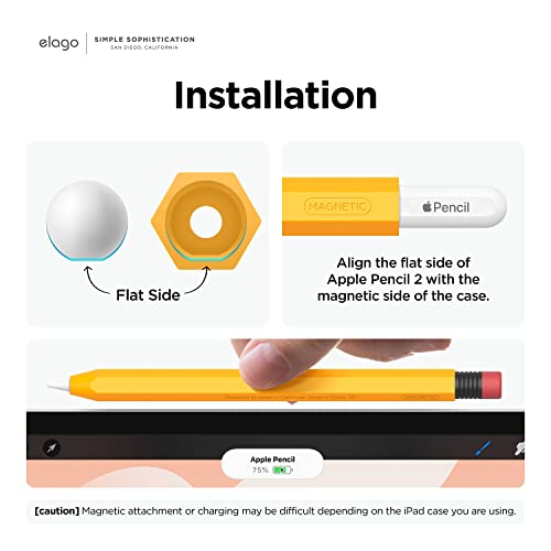 elago Classic Pencil Case Compatible with Apple Pencil 2nd Generation Cover Sleeve, Classic Design, Compatible with Magnetic Charging and Double Tap (Must Read Installation Instructions) [Yellow]