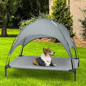 Heeyoo Elevated Dog Bed with Canopy, Outdoor Dog Cot with Removable Canopy Shade Tent, Portable Raised Pet Cot Cooling Bed for Dogs and Cats, 42 inches