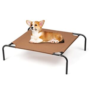 pet cot elevated dog cat bed portable raised pet bed durable indoor & outdoor waterproof dog crates for small & medium pets, brown