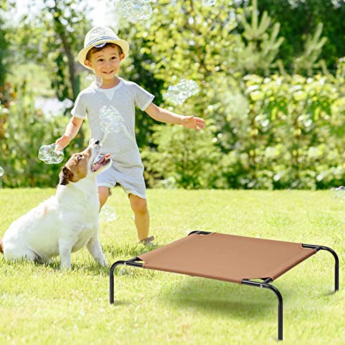 Pet Cot Elevated Dog Cat Bed Portable Raised Pet Bed Durable Indoor & Outdoor Waterproof Dog Crates for Small & Medium Pets, Brown