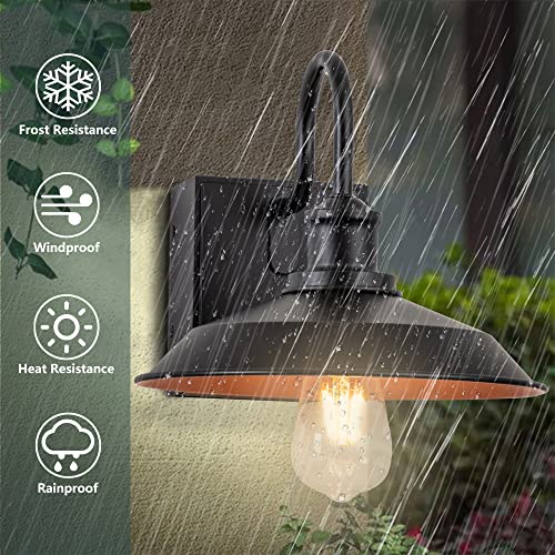 OUPAVOCS Outdoor Light with GFCI Outlet, Black Porch Light, Waterproof Exterior Barn Wall Lights Fixture with Plug, Farmhouse Sconce Wall Mount, Outside Lights for House, Garage, Patio, 2-Pack