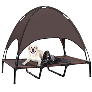 heeyoo 48 inches extra large elevated dog bed with canopy, portable indoor outdoor pet cot with removable canopy shade tent for dogs and cats, brown