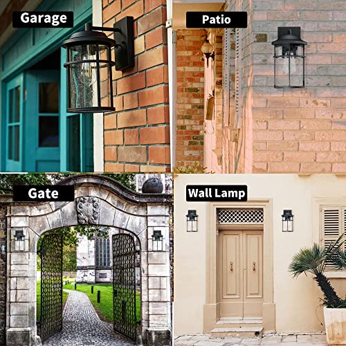 Outdoor Wall Lantern, Exterior Waterproof Wall Sconce Light Fixture, Anti-Rust Black Wall Mount Lighting with Seeded Glass Shade, E26 Socket Front Porch Lights for Outside, Modern House, Garage, Patio