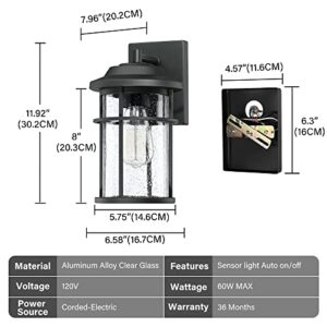 Outdoor Wall Lantern, Exterior Waterproof Wall Sconce Light Fixture, Anti-Rust Black Wall Mount Lighting with Seeded Glass Shade, E26 Socket Front Porch Lights for Outside, Modern House, Garage, Patio