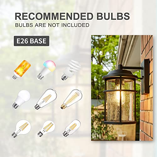 Outdoor Wall Lantern, Exterior Waterproof Wall Sconce Light Fixture, Anti-Rust Black Wall Mount Lighting with Seeded Glass Shade, E26 Socket Front Porch Lights for Outside, Modern House, Garage, Patio