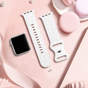 CreateGreat Engraved Bands Compatible with Apple Watch Band 41mm 40mm 38mm, Leopard Carve Pattern Soft Silicone Strap Compatible with iWatch Series 8 7 6 5 4 3 2 1 SE, Women Men,Leopard.4PCS-A