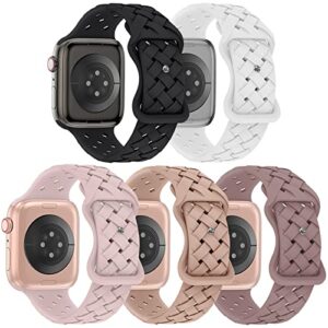 arctime 5 pack soft silicone bands compatible with apple watch band 38mm 40mm 41mm 42mm 44mm 45mm 49mm, sport strap breathable wristbands for iwatch ultra series se 8 7 6 5 4 3 2 1 women men