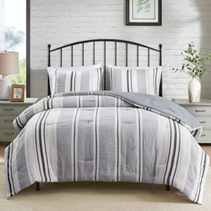 hyde lane tahoe farmhouse bedding set ,blue modern king size comforter,cotton top with neutral rustic style stripes, boho bedroom bed sets,3-pieces including matching pillow shams(104×90 inches)
