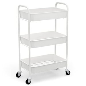 caxxa 3-tier rolling metal storage organizer – mobile utility cart kitchen cart with caster wheels, white