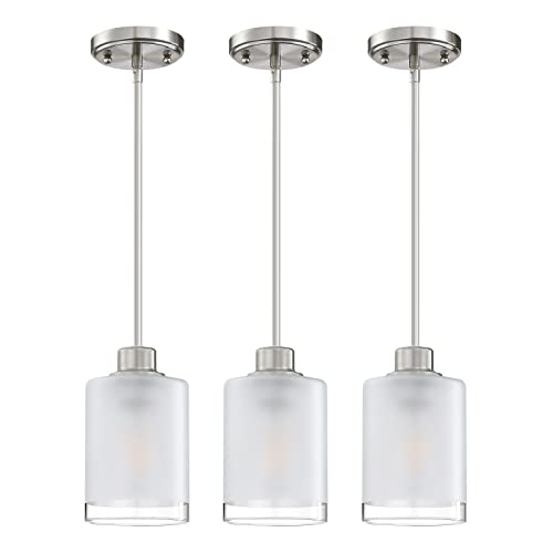 Dolaimi House 3 Pack 1-Light Pendant Ceiling Light Industrial Farmhouse Fixture Clear Frosted Glass with Brushed Nickel Finish for Bedroom Hallway Dining Room Entryway Kitchen Cafe Bar