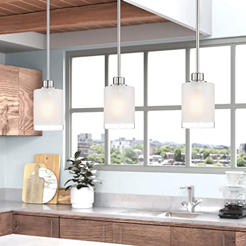 Dolaimi House 3 Pack 1-Light Pendant Ceiling Light Industrial Farmhouse Fixture Clear Frosted Glass with Brushed Nickel Finish for Bedroom Hallway Dining Room Entryway Kitchen Cafe Bar