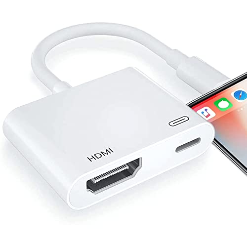Lightning to HDMI Adapter [Apple MFi Certified], No Need Power, iPhone to HDMI Adapter 1080P Screen Converter with Lightning Charging Port Compatible for iOS Devices to Projector/Monitor