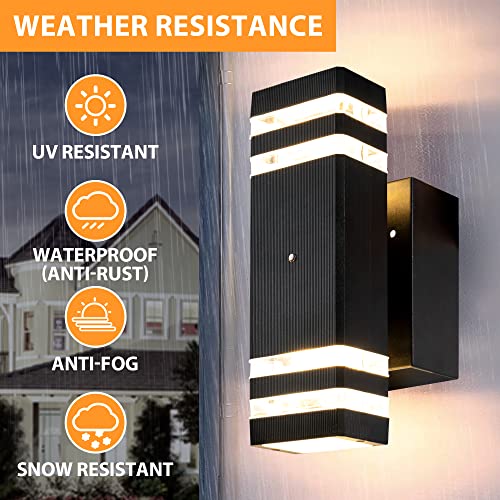 HIHUOS Porch Lights with Outlet, Dusk to Dawn Exterior Light Fixture, Waterproof Outdoor Wall Lantern, Anti-Rust Up and Down Outside Sconce Lighting Fixture for House Garage Patio Park