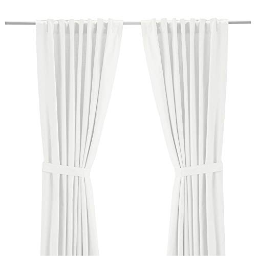 IKEA Ritva 401.119.92 White Curtain Set, 2 Panels with Tie-Backs - Size: W: 57" x L98, 100% Cotton, Pair of 2