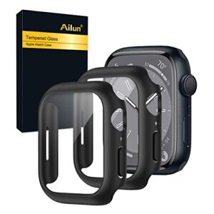ailun for apple watch series 8 & 7 screen protector [45mm],hard pc case [2 pack][black]
