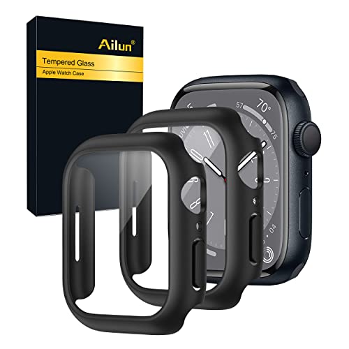 Ailun for Apple Watch Series 8 & 7 Screen Protector [45mm],Hard PC Case [2 Pack][Black]