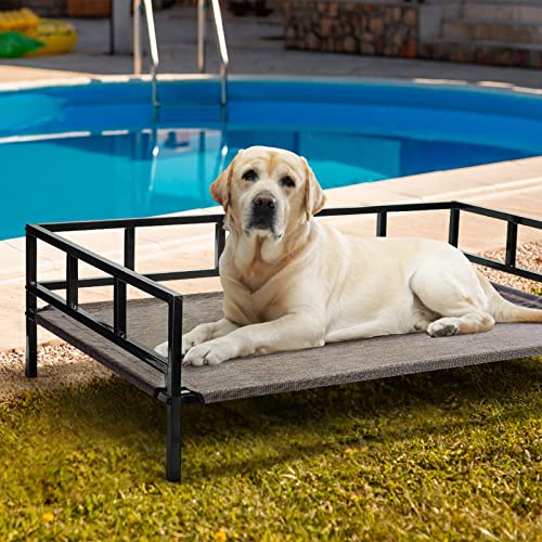 Veehoo Metal Elevated Dog Bed, Cooling Raised Pet Cot with Chew Proof and Washable Textilene Mesh, No-Slip Feet and Stable Rustless Frame for Indoor & Outdoor, Large, Brown