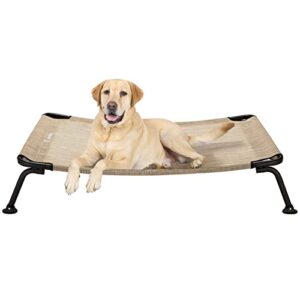veehoo curved cooling elevated dog bed, black frame outdoor raised dog cot, chew proof pet bed with washable & breathable textilene mesh, non-slip feet for indoor & outdoor, x large, beige coffee