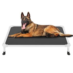 Veehoo Chew Proof Elevated Dog Bed - Cooling Raised Pet Cot - Silver Aluminum Frame and Durable Textilene Mesh Fabric, Unique Designed No-Slip Feet for Indoor or Outdoor Use, Black, Large