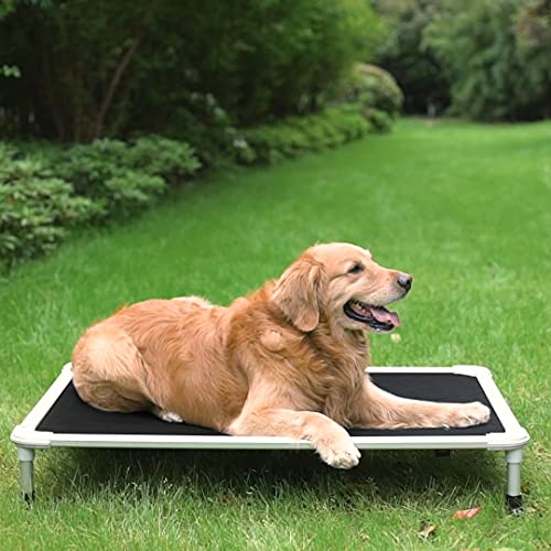 Veehoo Chew Proof Elevated Dog Bed - Cooling Raised Pet Cot - Silver Aluminum Frame and Durable Textilene Mesh Fabric, Unique Designed No-Slip Feet for Indoor or Outdoor Use, Black, Large