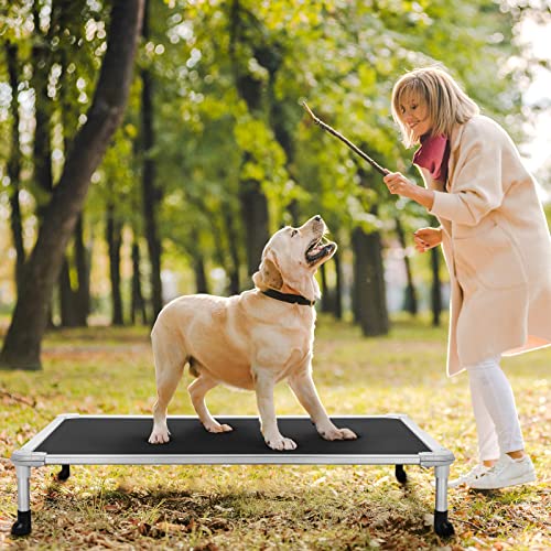 Veehoo Chew Proof Elevated Dog Bed - Cooling Raised Pet Cot - Silver Aluminum Frame and Durable Textilene Mesh Fabric, Unique Designed No-Slip Feet for Indoor or Outdoor Use, Black, Large