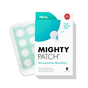 mighty patch micropoint for blemishes from hero cosmetics – hydrocolloid acne spot treatment patch for early stage zits and hidden pimples, 395 micropoints (8 patches)
