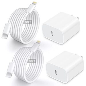 iphone charger 10 ft [apple mfi certified] 2pack iphone 13 14 charger fast charging with usb c to lightning cable,20w pd usb c charger block long iphone charger compatible with iphone 14/13/12/11,ipad